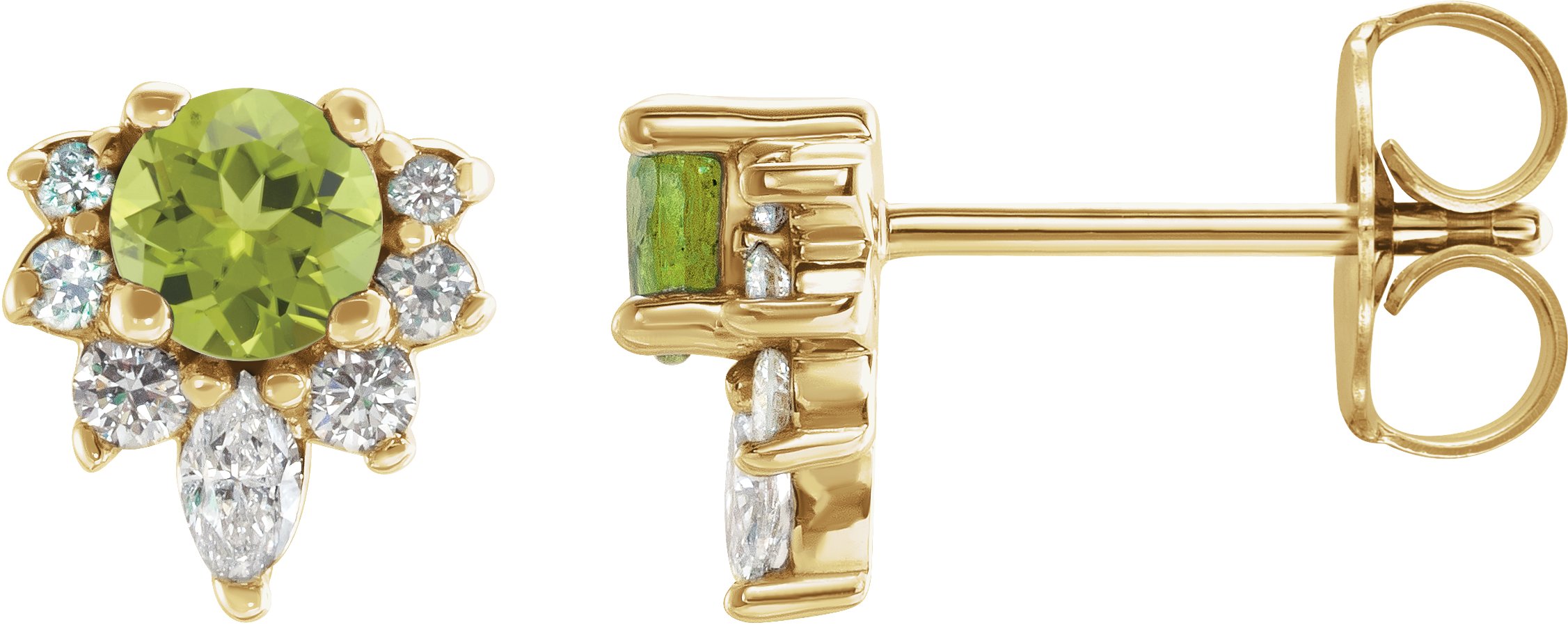 14K Yellow Natural Peridot & 1/6 CTW Natural Diamond Earrings