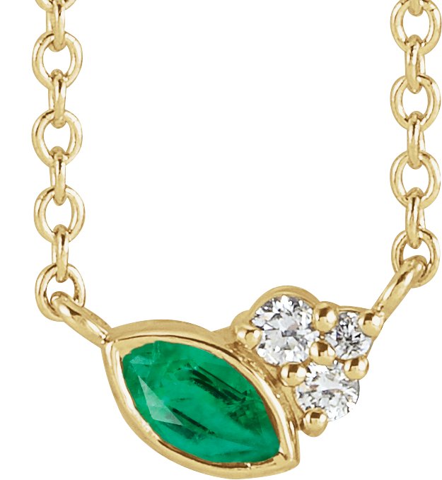 14K Yellow Natural Emerald & .03 CTW Natural Diamond 18" Necklace