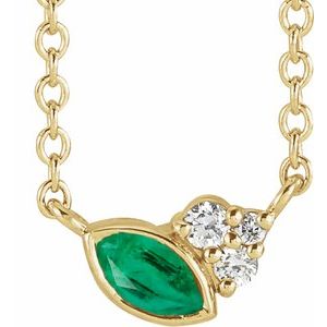 14K Yellow Natural Emerald & .03 CTW Natural Diamond 18" Necklace