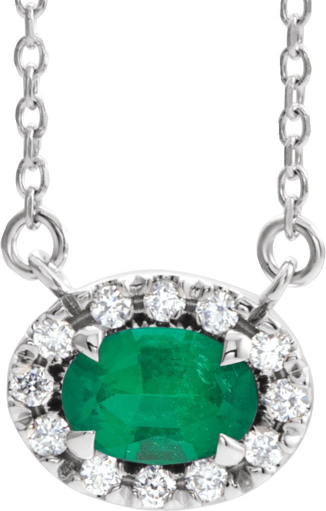 Sterling Silver 5x3 mm Oval Lab-Created Emerald & .05 CTW Diamond 18" Necklace