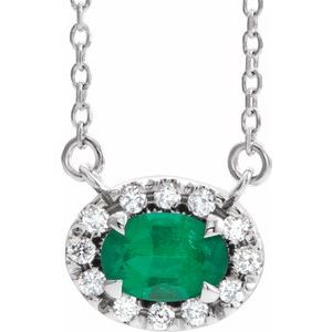 Sterling Silver 5x3 mm Oval Lab-Created Emerald & .05 CTW Diamond 18" Necklace