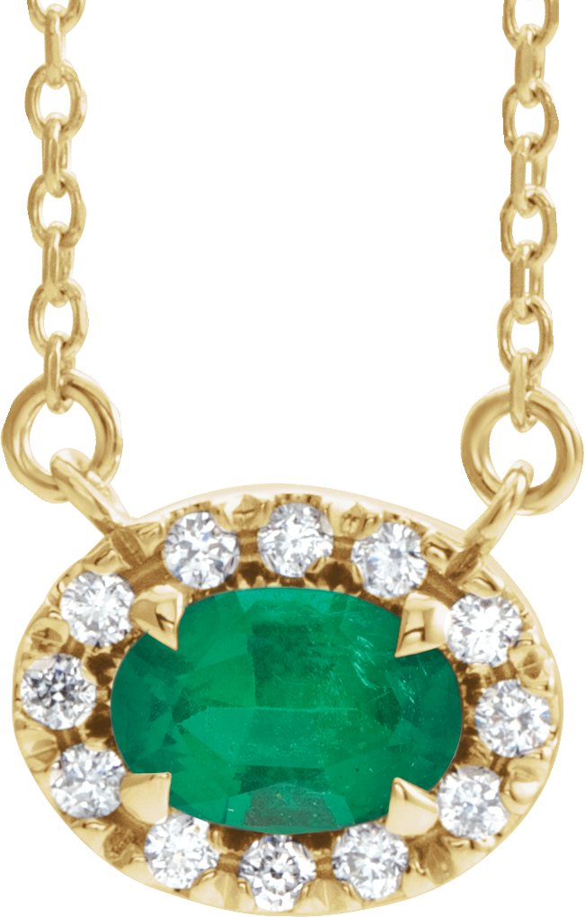 14K Yellow 5x3 mm Oval Emerald & .05 CTW Diamond 16" Necklace