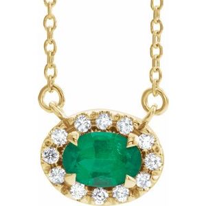 14K Yellow 5x3 mm Oval Emerald & .05 CTW Diamond 16" Necklace