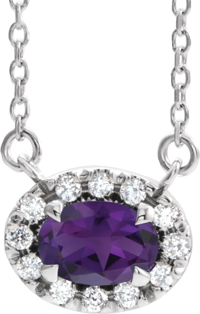 Sterling Silver 5x3 mm Oval Amethyst & .05 CTW Diamond 16" Necklace