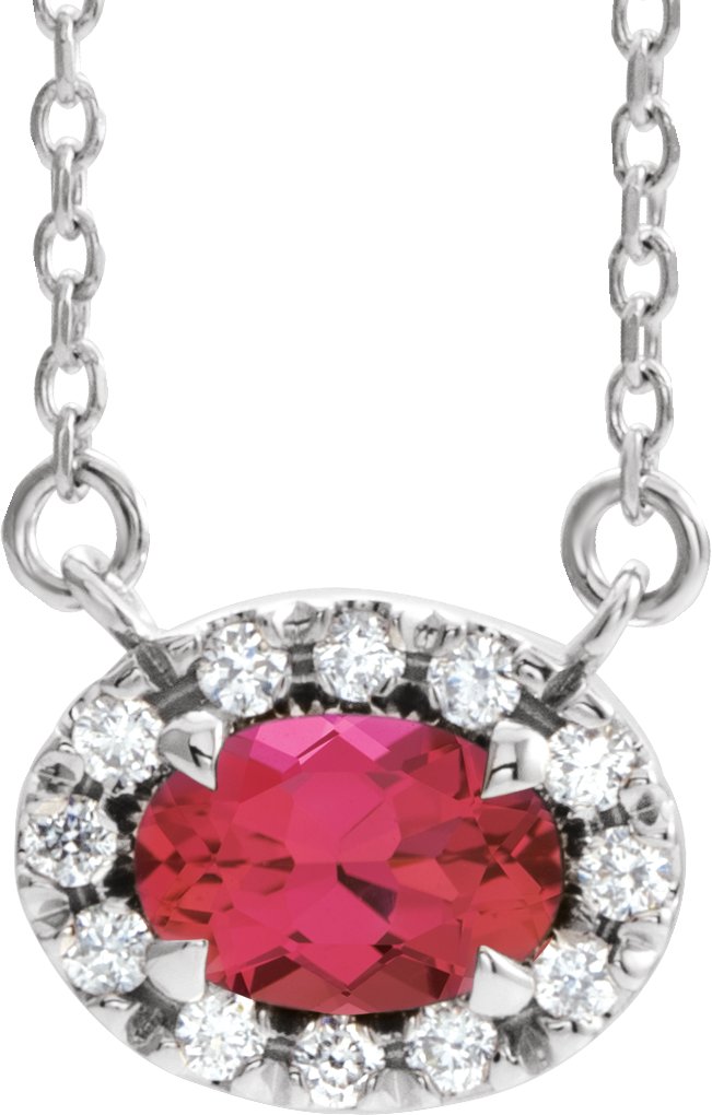 Sterling Silver 5x3 mm Lab-Grown Ruby & .05 CTW Natural Diamond 18" Necklace