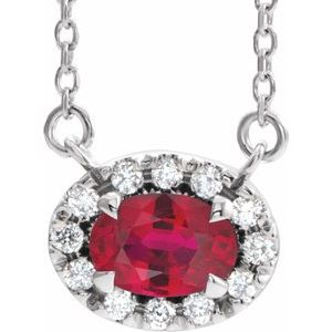 14K White 6x4 mm Natural Ruby & 1/10 CTW Natural Diamond 18" Necklace
