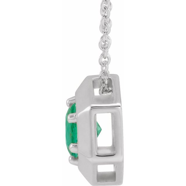 14K White Natural Emerald Geometric 16-18 Necklace