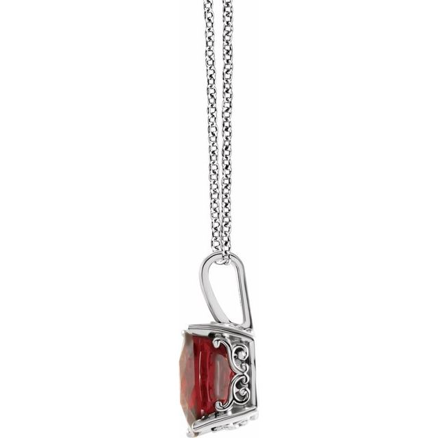 14K White Natural Mozambique Garnet Solitaire Scroll 18 Necklace