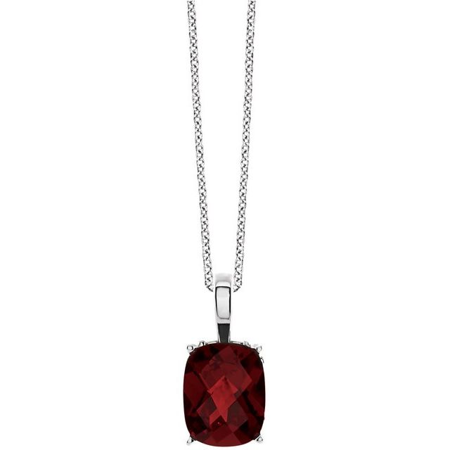 14K White Natural Mozambique Garnet Solitaire Scroll 18" Necklace