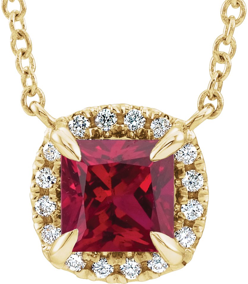 14K Yellow 4x4 mm Square Ruby & .05 CTW Diamond 18" Necklace