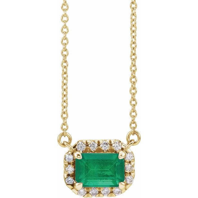 14K Yellow 6x4 mm Lab-Grown Emerald & 1/5 CTW Natural Diamond Halo-Style 18