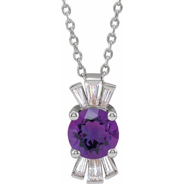 Sterling Silver Natural Amethyst & 1/6 CTW Natural Diamond 16-18