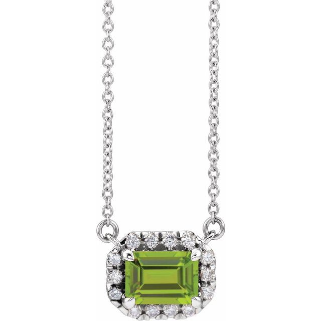 Sterling Silver 6x4 mm Natural Peridot & 1/5 CTW Natural Diamond Halo-Style 18