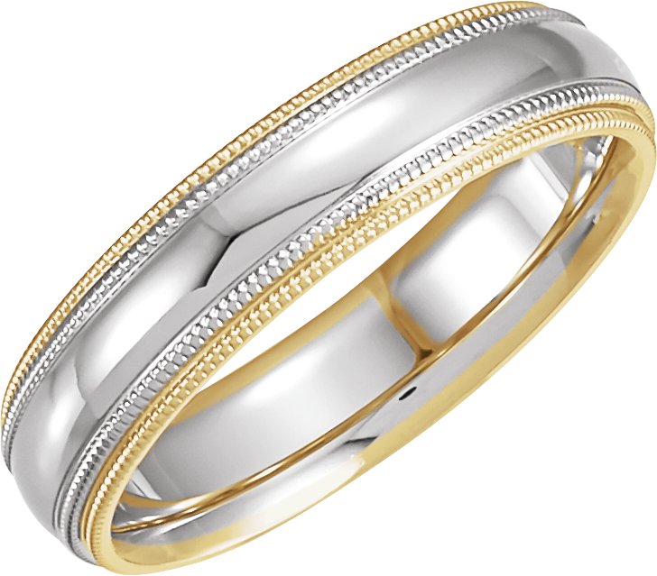 14K Yellow & White 5.5 mm Half Round Band with Double Milgrain Size 13