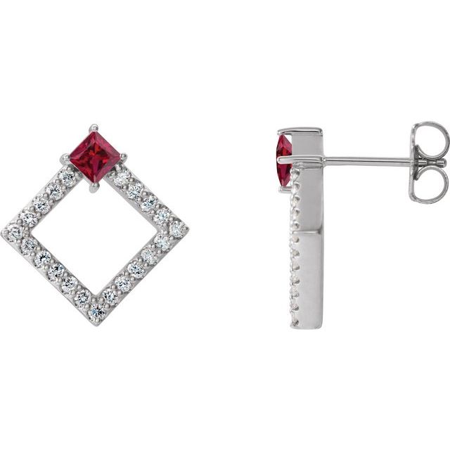 Platinum Natural Ruby & 1/3 CTW Natural Diamond Earrings