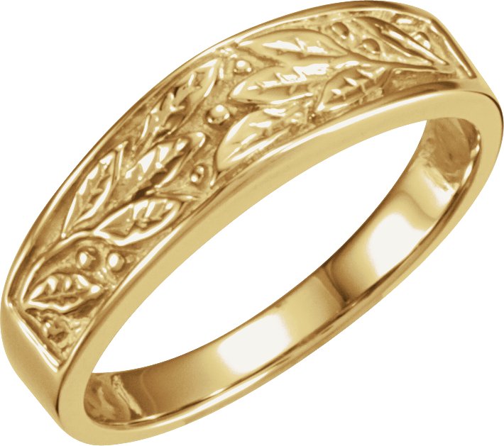 14K Yellow 6.5 mm Leaf Design Band 