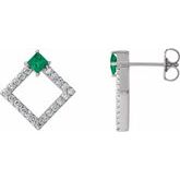 Platinum Lab-Grown Emerald & 1/3 CTW Diamond Earrings