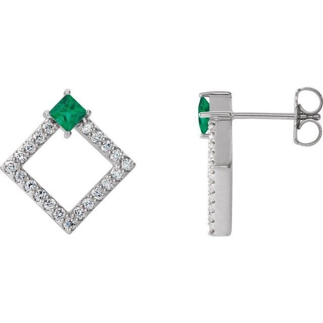 Sterling Silver Natural Emerald & 1/3 CTW Natural Diamond Earrings