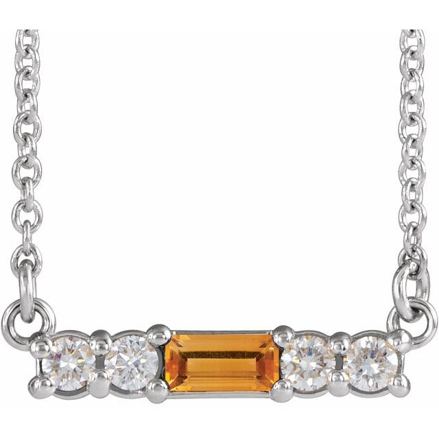 Sterling Silver Natural Citrine & 1/8 CTW Natural Diamond 16