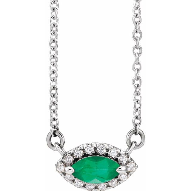 14K White Natural Emerald & .05 CTW Natural Diamond Halo-Style 16