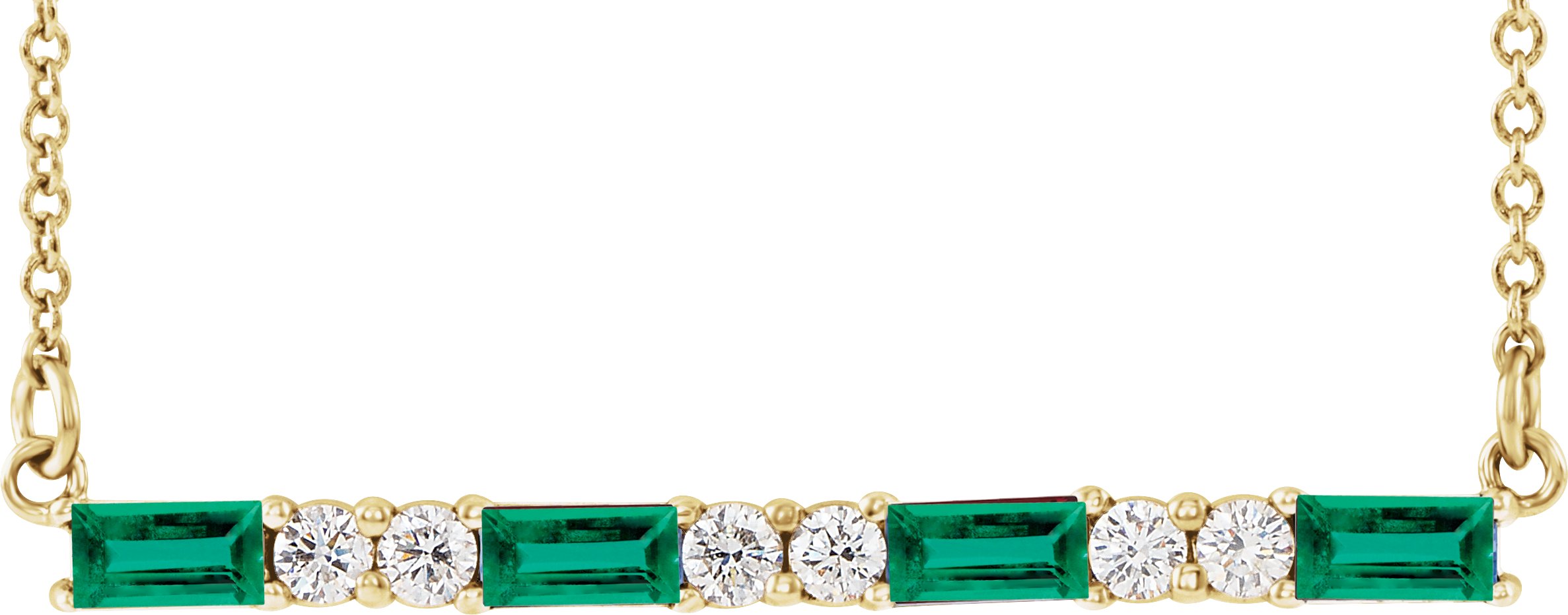 14K Yellow Natural Emerald & 1/5 CTW Natural Diamond Bar 16-18" Necklace