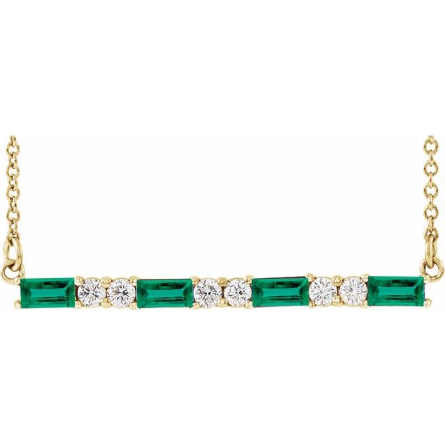 14K Yellow Natural Emerald & 1/6 CTW Natural Diamond Bar 16-18