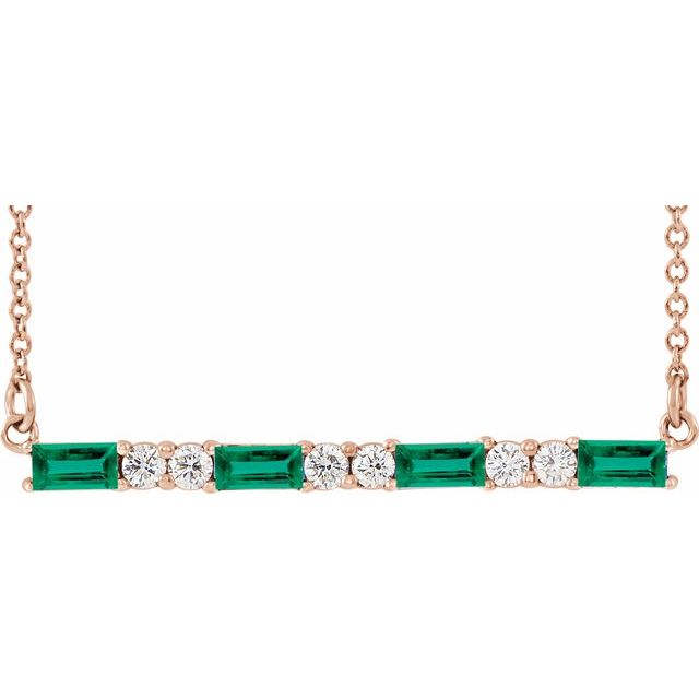 14K Rose Lab-Grown Emerald & 1/6 CTW Natural Diamond Bar 16-18