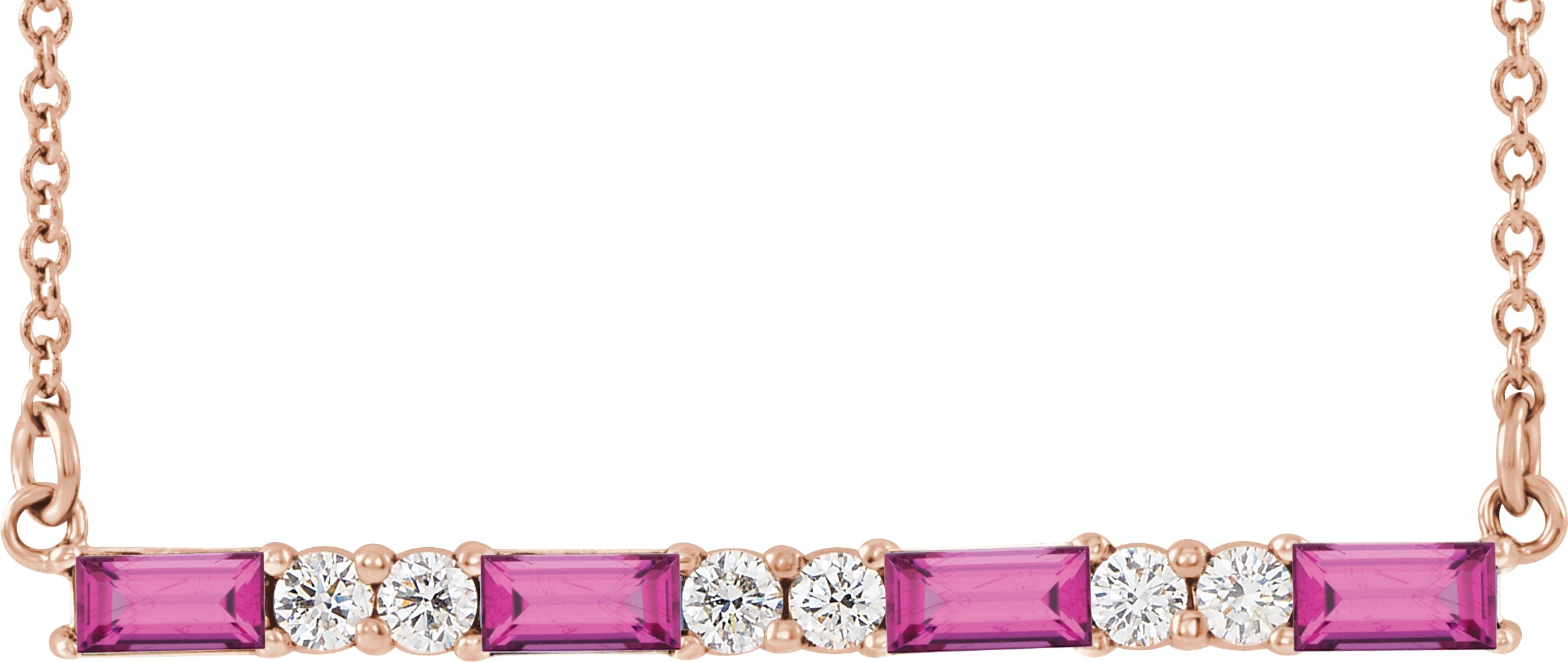 14K Rose Pink Tourmaline & 1/5 CTW Diamond Bar 16-18" Necklace   
