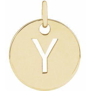 18K Yellow Gold-Plated Sterling Silver Initial Y 10 mm Disc Pendant