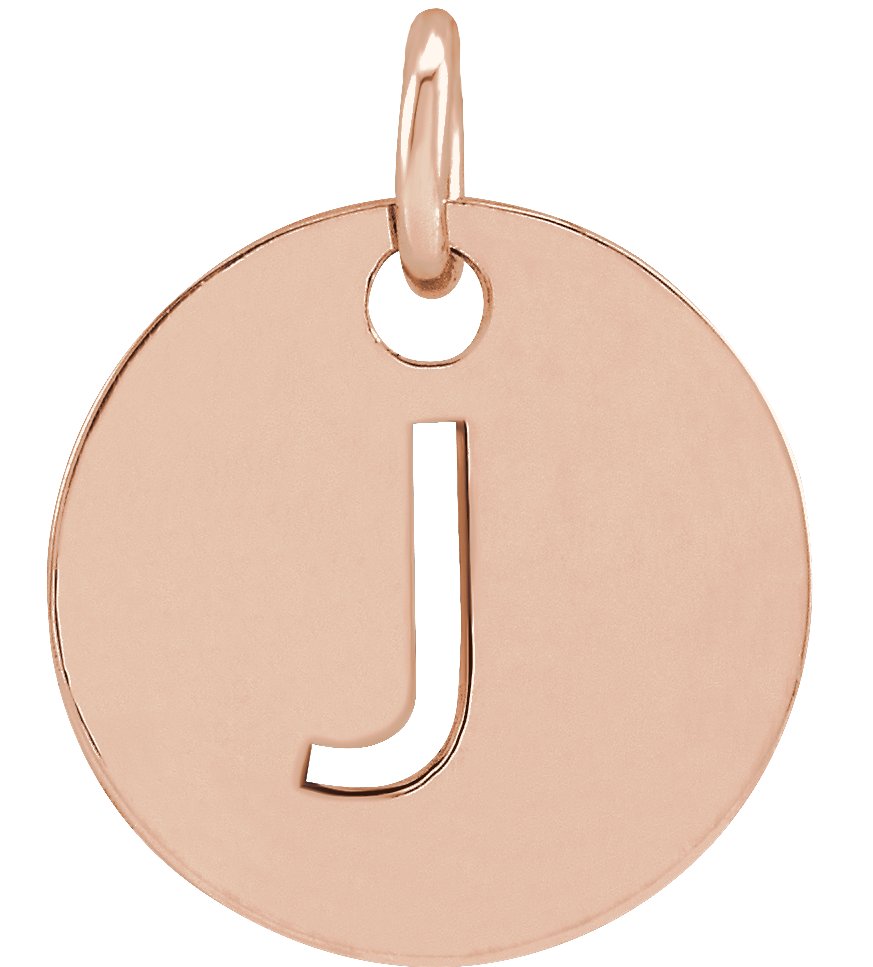 18K Rose Gold Plated Sterling Silver Initial J 10 mm Disc Pendant Ref 17697322