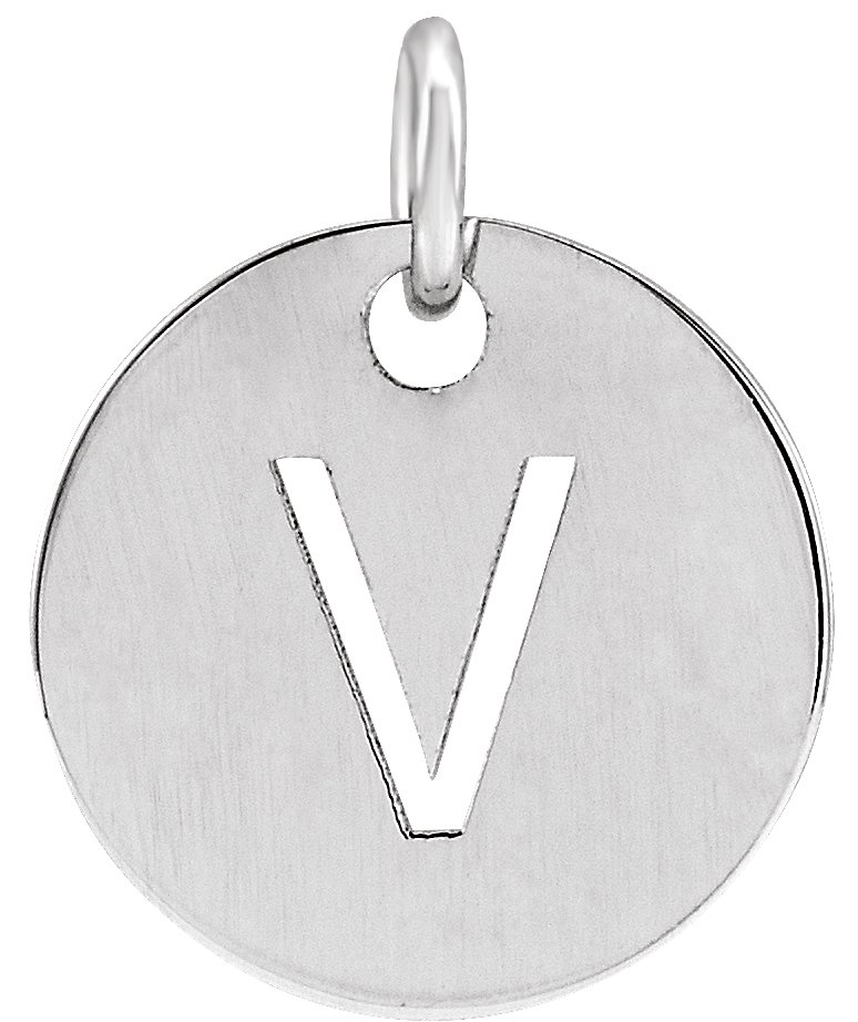 14K White Initial V 10 mm Disc Pendant Ref 16868421