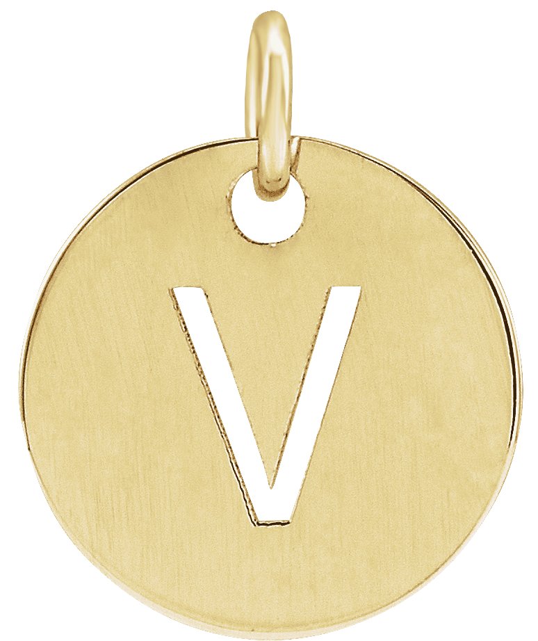 18K Yellow Gold Plated Sterling Silver Initial V 10 mm Disc Pendant Ref 17697308