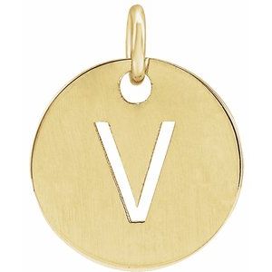 18K Yellow Gold-Plated Sterling Silver Initial V 10 mm Disc Pendant