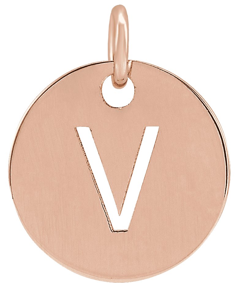 14K Rose Initial V 10 mm Disc Pendant Ref 16868447