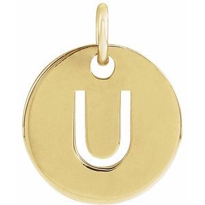 18K Yellow Gold-Plated Sterling Silver Initial U 10 mm Disc Pendant