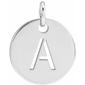 14K White Initial A 10 mm Disc Pendant