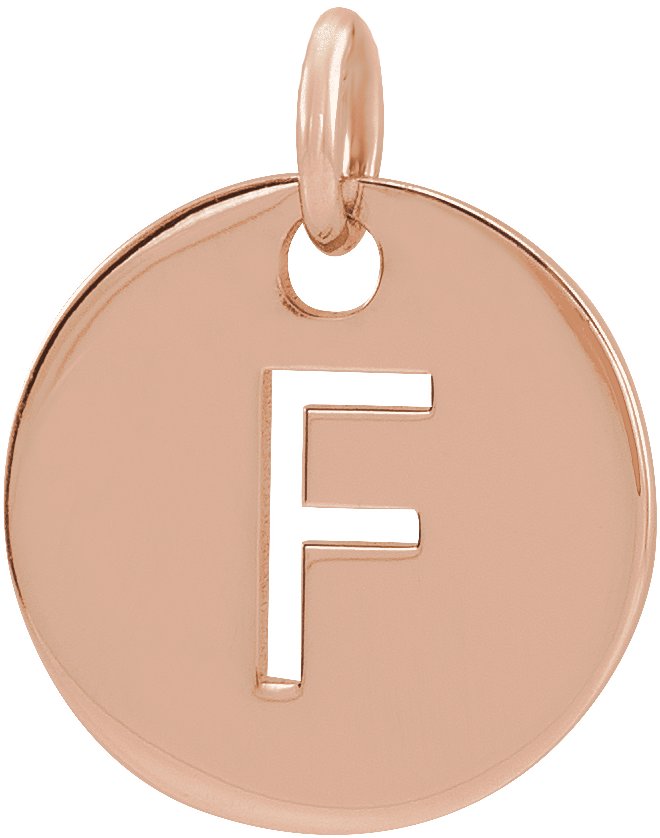 18K Rose Gold Plated Sterling Silver Initial F 10 mm Disc Pendant Ref 17697318