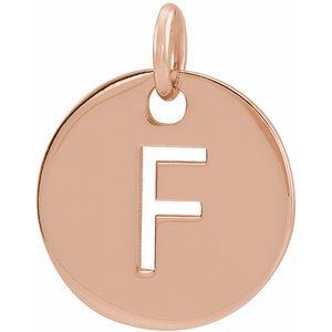 18K Rose Gold-Plated Sterling Silver Initial F 10 mm Disc Pendant