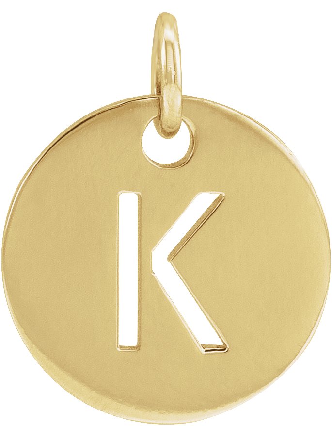 18K Yellow Gold Plated Sterling Silver Initial K 10 mm Disc Pendant Ref 17697297