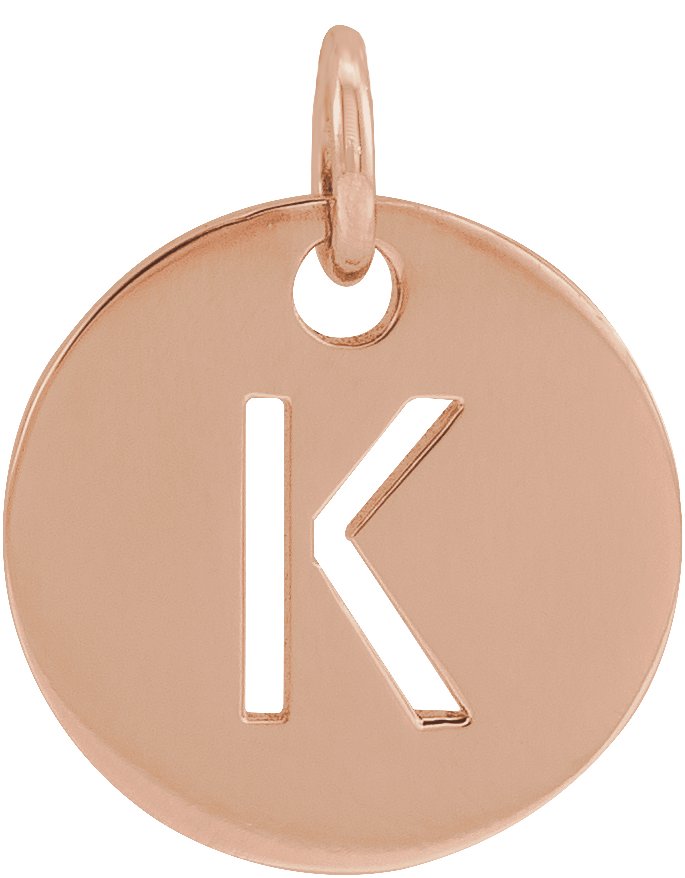 18K Rose Gold Plated Sterling Silver Initial K 10 mm Disc Pendant Ref 17697323