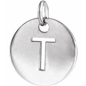 Sterling Silver Initial T 10 mm Disc Pendant