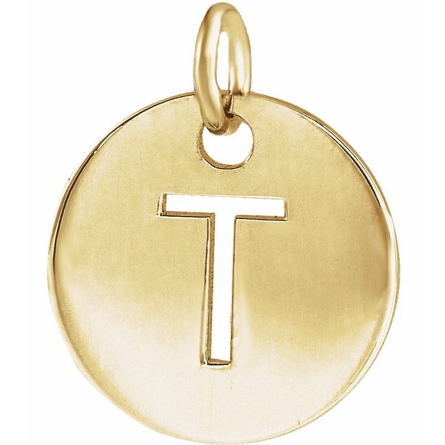 18K Yellow Gold-Plated Sterling Silver Initial T 10 mm Disc Pendant