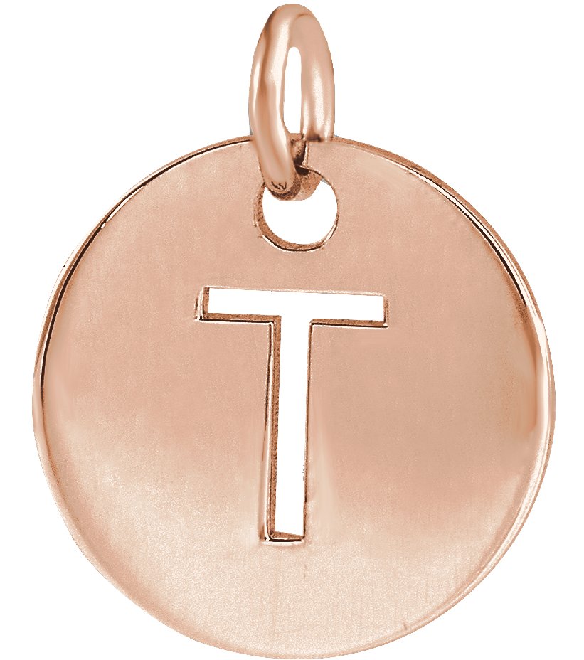 14K Rose Initial T 10 mm Disc Pendant Ref 16868445