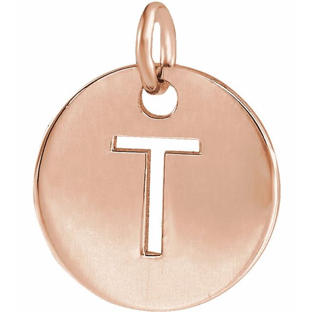 18K Rose Gold-Plated Sterling Silver Initial T 10 mm Disc Pendant