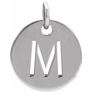 Sterling Silver Initial M 10 mm Disc Pendant