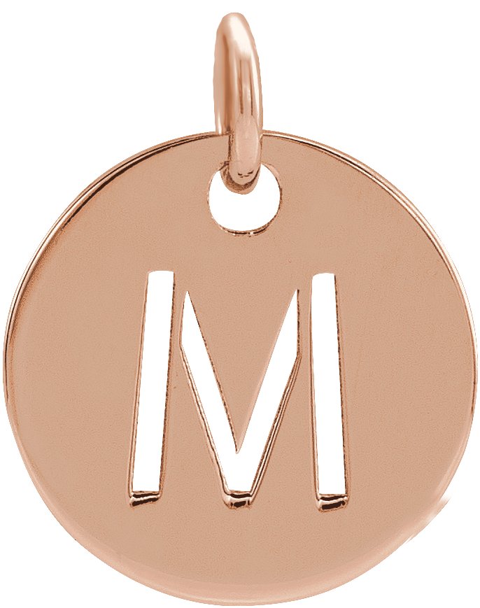 18K Rose Gold Plated Sterling Silver Initial M 10 mm Disc Pendant Ref 17697325