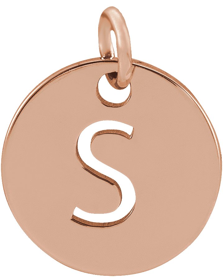 18K Rose Gold Plated Sterling Silver Initial S 10 mm Disc Pendant Ref 17697331