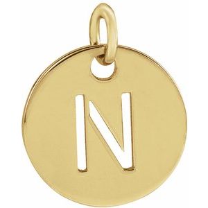 18K Yellow Gold-Plated Sterling Silver Initial N 10 mm Disc Pendant