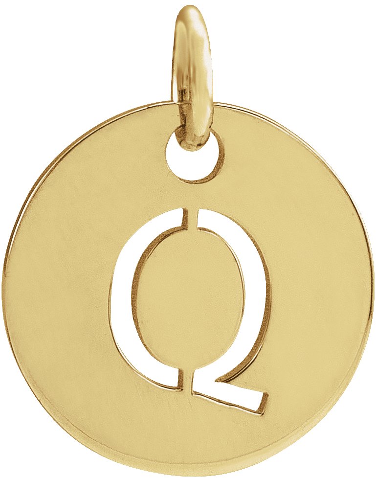 18K Yellow Gold-Plated Sterling Silver Initial Q 10 mm Disc Pendant