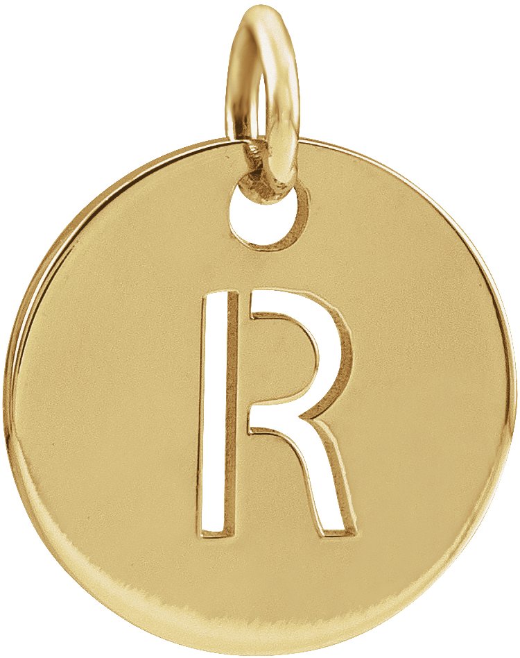 18K Yellow Gold Plated Sterling Silver Initial R 10 mm Disc Pendant Ref 17697304